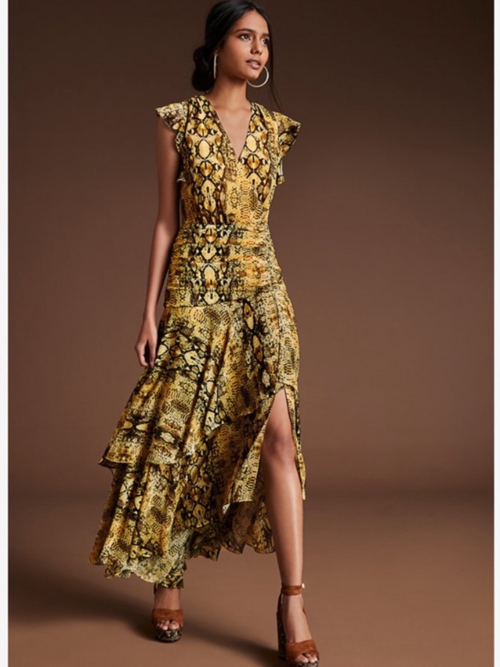 Bar III Ruched Python Print High-Low Faux Wrap Maxi Dress